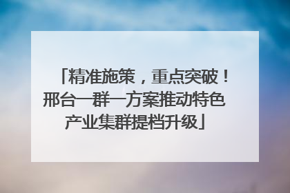 精准施策，重点突破！邢台一群一方案推动特色产业集群提档升级