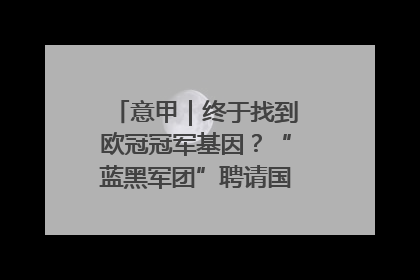 意甲｜终于找到欧冠冠军基因？“蓝黑军团”聘请国米名宿齐沃执教